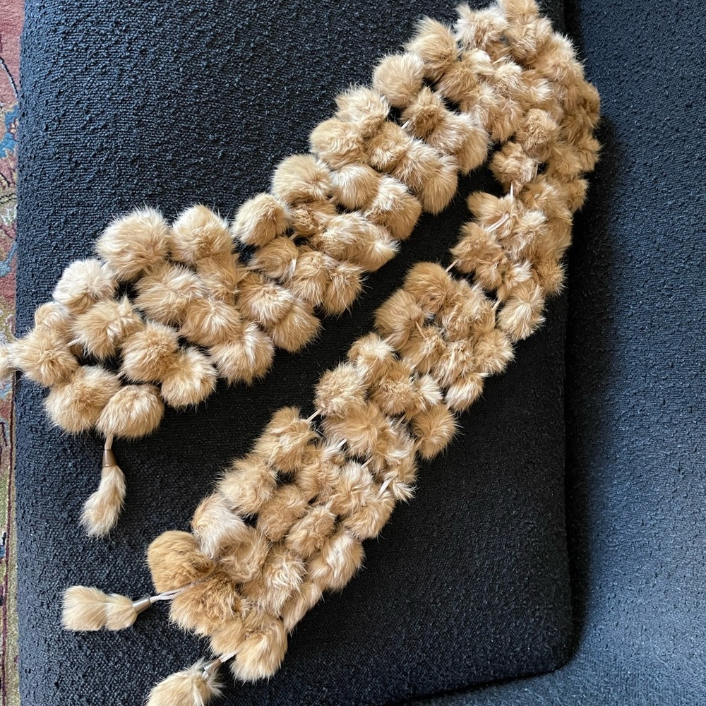 Luxury Faux Fur Pom Scarf - Tan